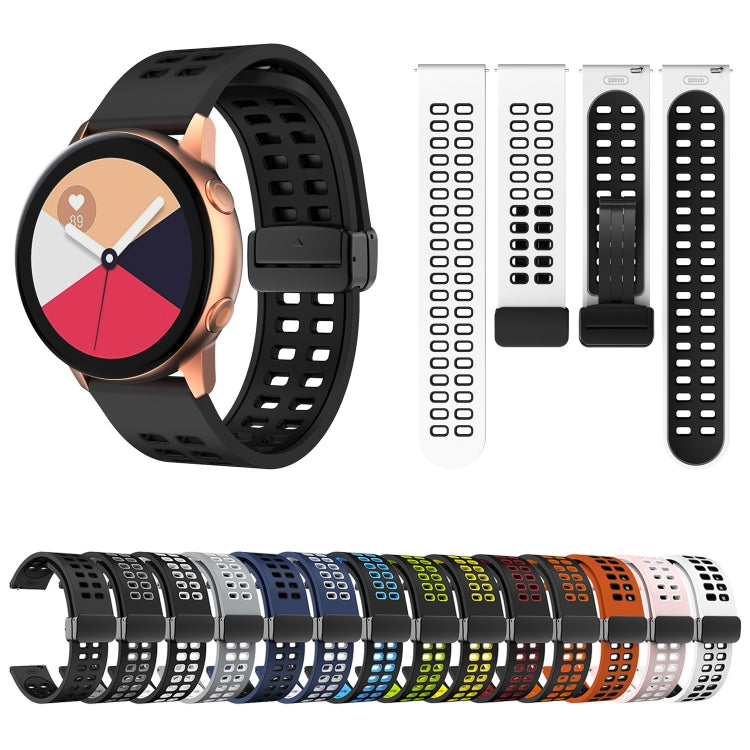 22mm Double-row Hole Folding Black Buckle Two-color Silicone Watch Band(Black Grey) - Smart Wear by PMC TechLife | Online Shopping South Africa | PMC TechLife