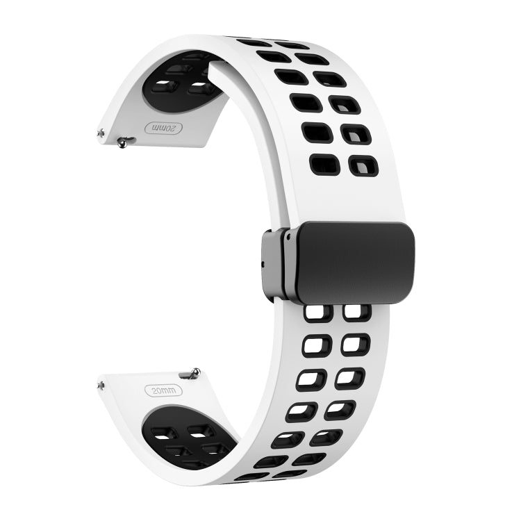 22mm Double-row Hole Folding Black Buckle Two-color Silicone Watch Band(White Black) - Smart Wear by PMC TechLife | Online Shopping South Africa | PMC TechLife