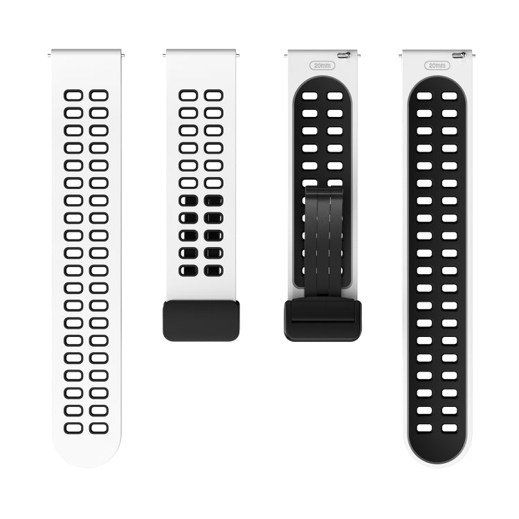 22mm Double-row Hole Folding Black Buckle Two-color Silicone Watch Band(White Black) - Smart Wear by PMC TechLife | Online Shopping South Africa | PMC TechLife