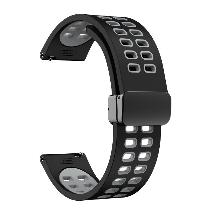 22mm Double-row Hole Folding Black Buckle Two-color Silicone Watch Band(Black Grey) - Smart Wear by PMC TechLife | Online Shopping South Africa | PMC TechLife