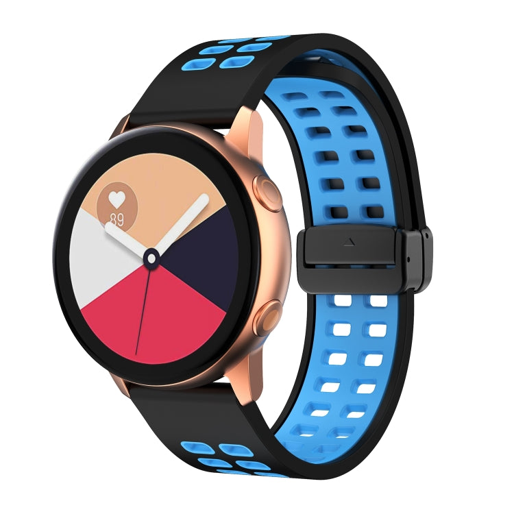 22mm Double-row Hole Folding Black Buckle Two-color Silicone Watch Band(Black Sky Blue) - Smart Wear by PMC TechLife | Online Shopping South Africa | PMC TechLife
