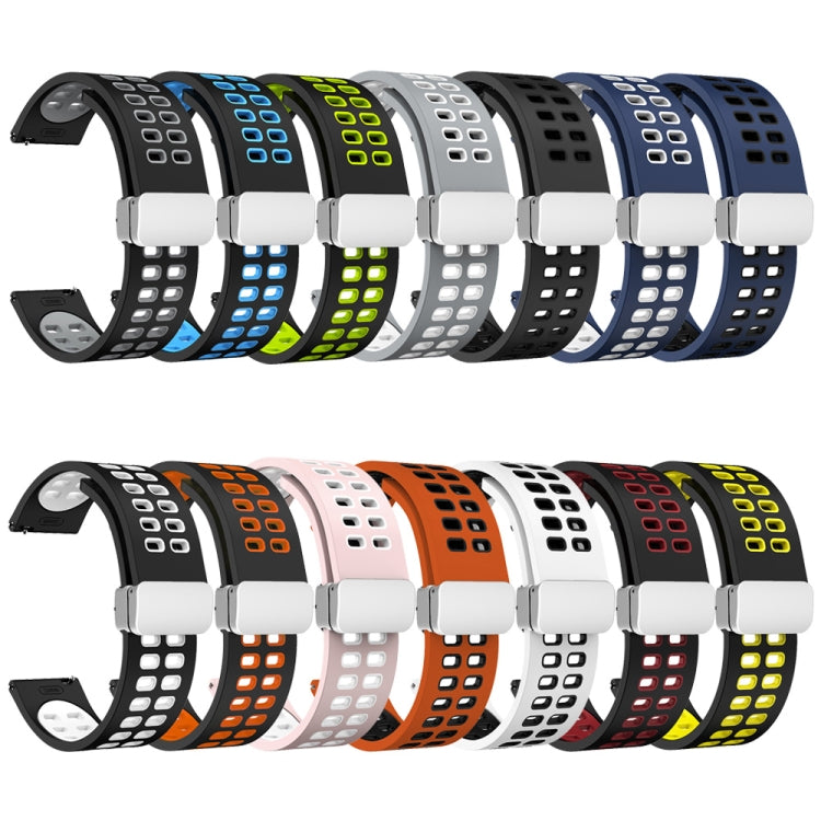 20mm Double-row Hole Folding Silver Buckle Two-color Silicone Watch Band(Midnight Blue White) - Smart Wear by PMC TechLife | Online Shopping South Africa | PMC TechLife