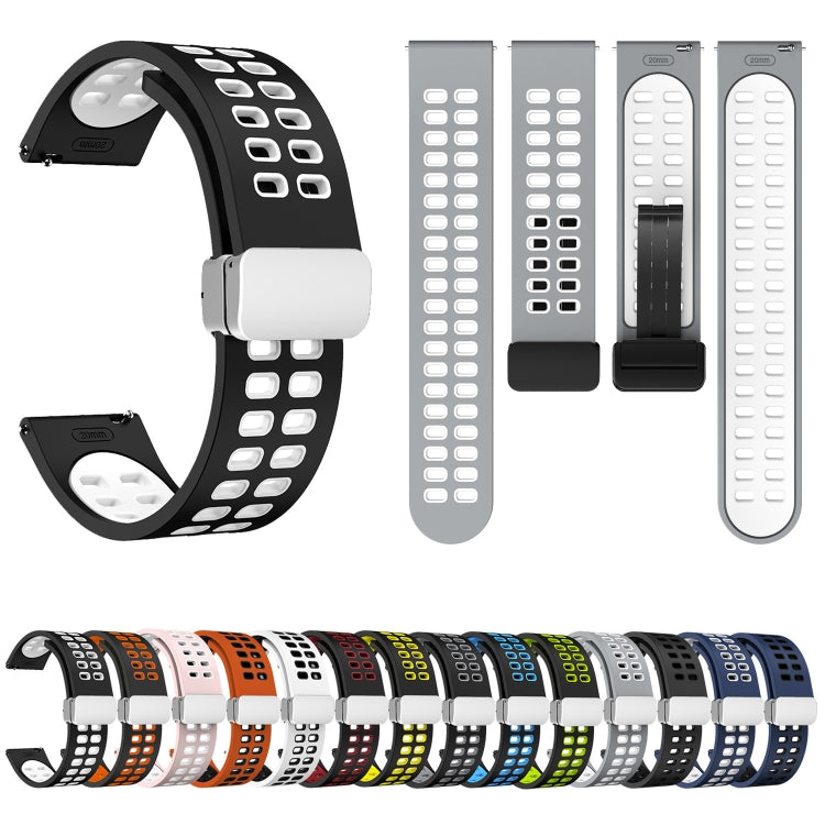20mm Double-row Hole Folding Silver Buckle Two-color Silicone Watch Band(Midnight Blue Black) - Smart Wear by PMC TechLife | Online Shopping South Africa | PMC TechLife