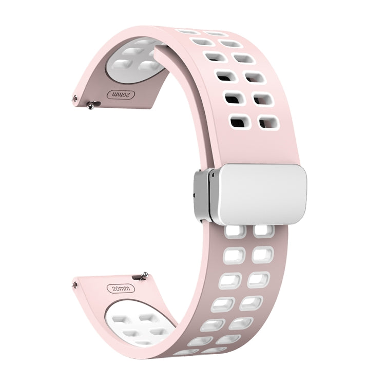 22mm Double-row Hole Folding Silver Buckle Two-color Silicone Watch Band(Pink White) - Smart Wear by PMC TechLife | Online Shopping South Africa | PMC TechLife