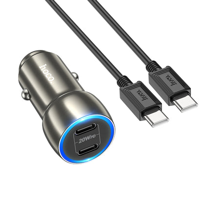 hoco Z48 Tough 40W Dual USB-C / Type-C Port Car Charger with Type-C to Type-C Cable(Metal Grey) - Car Charger by hoco | Online Shopping South Africa | PMC Jewellery