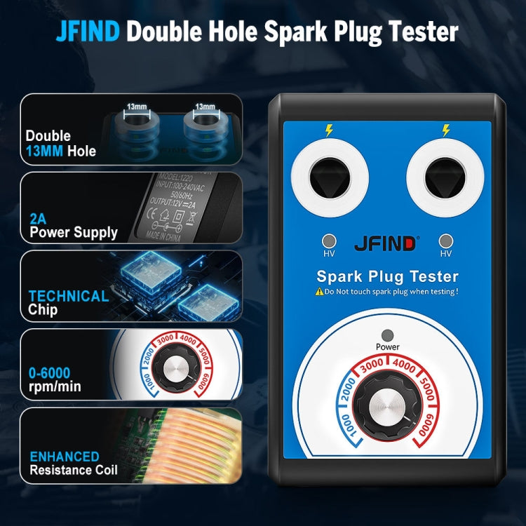 JFIND JF109 Car Double Hole Spark Plug Tester(EU Plug) - Electronic Test by JFIND | Online Shopping South Africa | PMC Jewellery | Buy Now Pay Later Mobicred