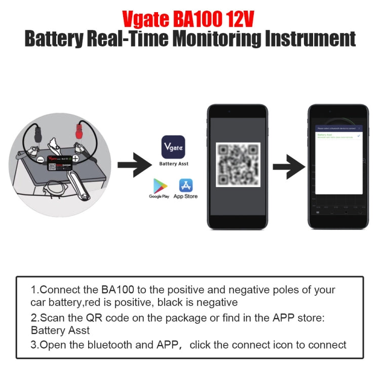 Vgate BA100 Car 12V Bluetooth 4.0 Battery Assistant Analyzer Tester - free shipping - PMC TechLife - Order now!