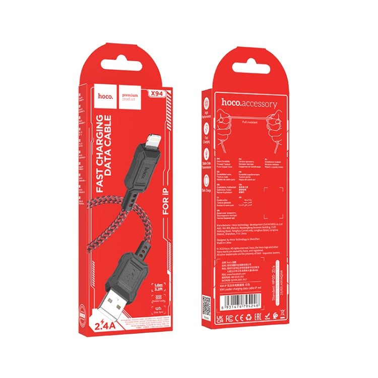 hoco X94 Leader 2.4A USB to 8 Pin Charging Data Dable, Length:1m(Red) - Normal Style Cable by hoco | Online Shopping South Africa | PMC Jewellery