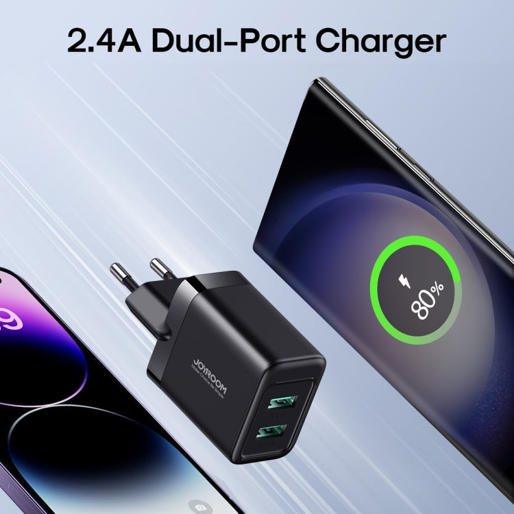JOYROOM JR-TCN01 2.4A Dual Ports USB Charger, Plug:EU Plug(Black) - USB Charger by JOYROOM | Online Shopping South Africa | PMC TechLife