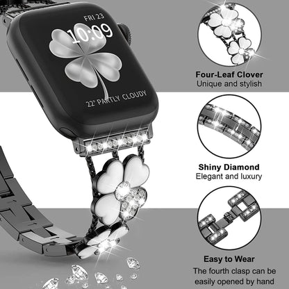 For Apple Watch Ultra 49mm Petal Metal Diamond Watch Band(Black+White) -  by PMC Jewellery | Online Shopping South Africa | PMC Jewellery