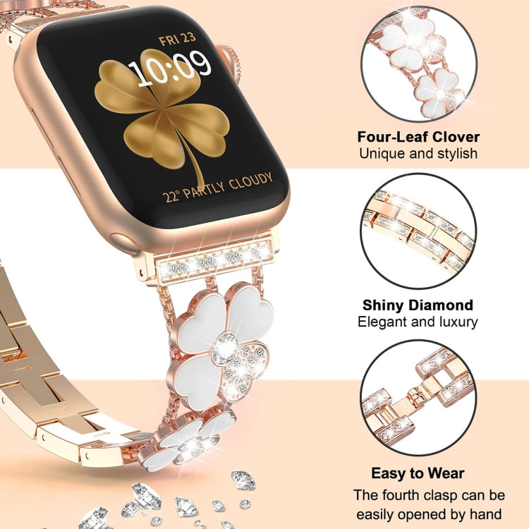 For Apple Watch Ultra 49mm Petal Metal Diamond Watch Band(Rose Gold+White) -  by PMC Jewellery | Online Shopping South Africa | PMC Jewellery