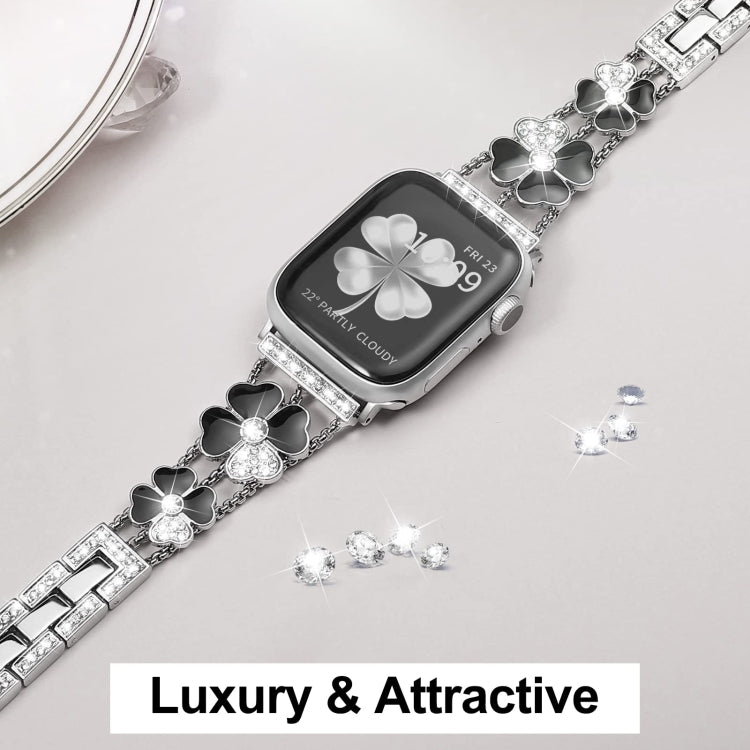 For Apple Watch Ultra 49mm Petal Metal Diamond Watch Band(Sliver+Black) -  by PMC Jewellery | Online Shopping South Africa | PMC Jewellery