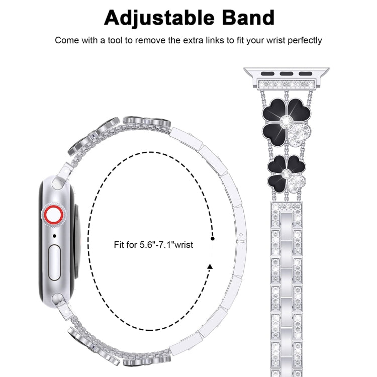 For Apple Watch 8 41mm Petal Metal Diamond Watch Band(Silver+Black) - Watch Bands by PMC TechLife | Online Shopping South Africa | PMC TechLife