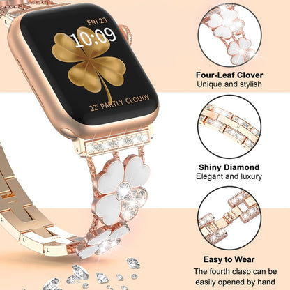 For Apple Watch 8 45mm Petal Metal Diamond Watch Band(Rose Gold+White) -  by PMC Jewellery | Online Shopping South Africa | PMC Jewellery