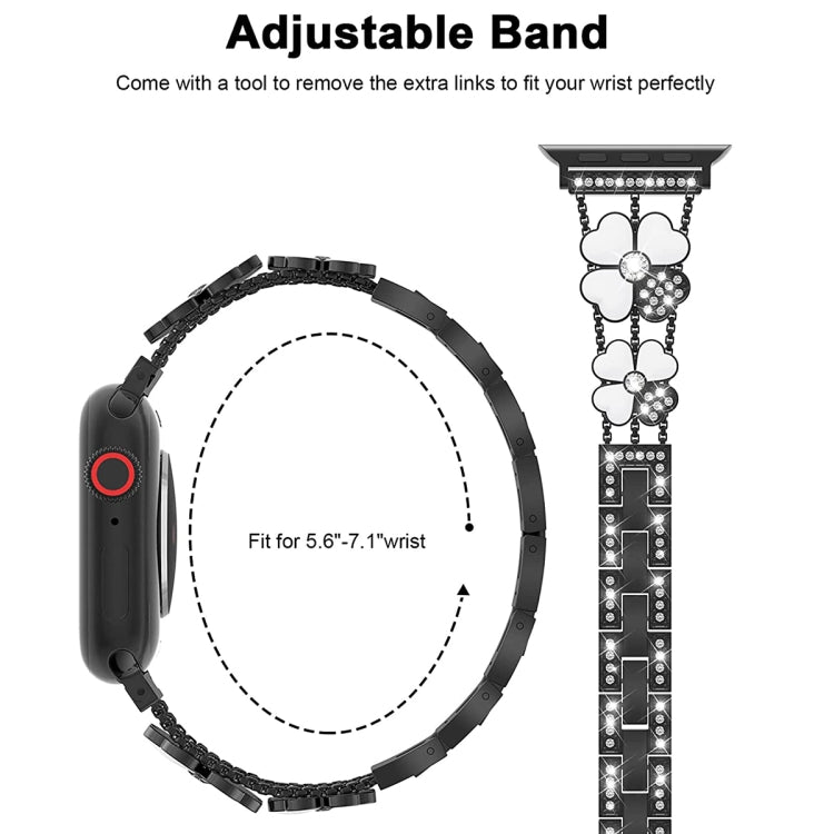 For Apple Watch 7 41mm Petal Metal Diamond Watch Band(Black+White) -  by PMC TechLife | Online Shopping South Africa | PMC TechLife