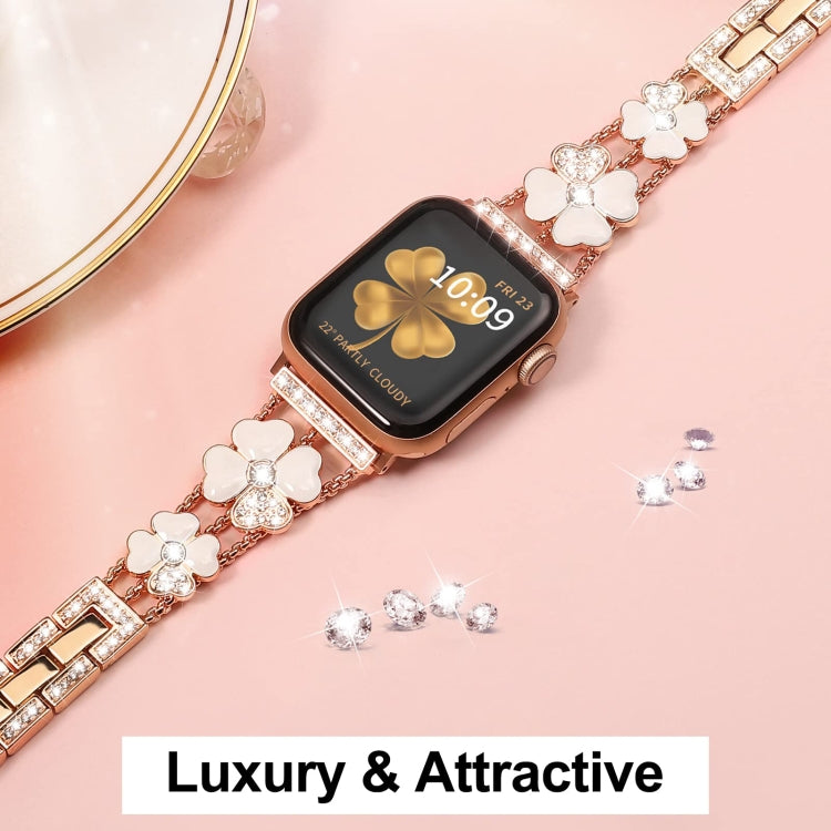 For Apple Watch SE 2022 40mm Petal Metal Diamond Watch Band(Rose Gold+White) -  by PMC Jewellery | Online Shopping South Africa | PMC Jewellery