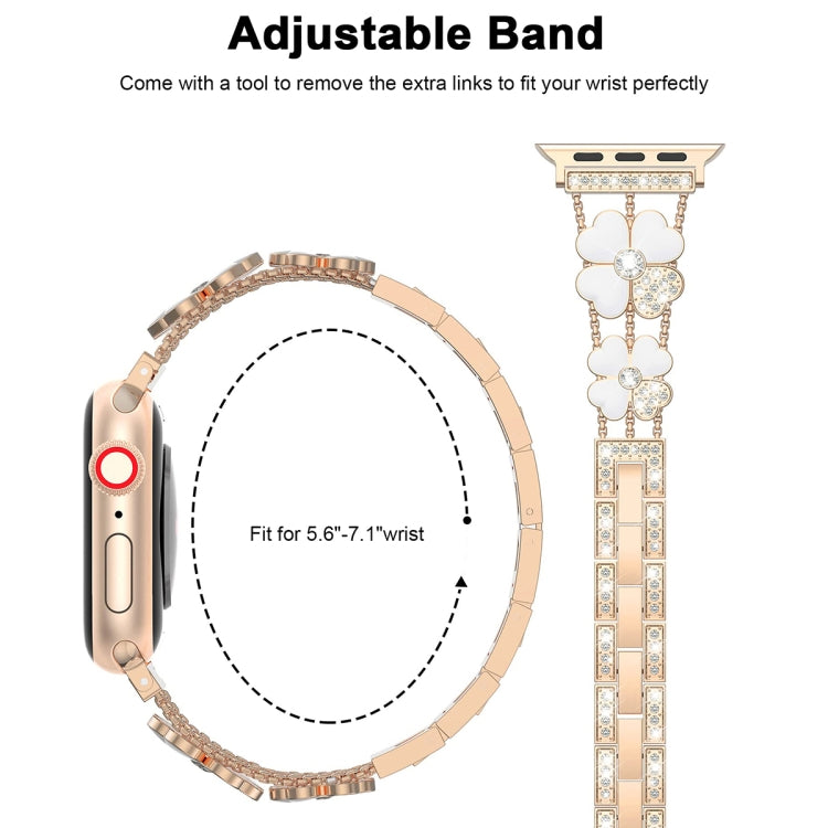 For Apple Watch SE 44mm Petal Metal Diamond Watch Band(Rose Gold+White) -  by PMC Jewellery | Online Shopping South Africa | PMC Jewellery