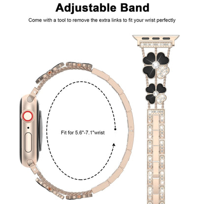 For Apple Watch 4 44mm Petal Metal Diamond Watch Band(Rose Gold+Black) - Watch Bands by PMC Jewellery | Online Shopping South Africa | PMC Jewellery