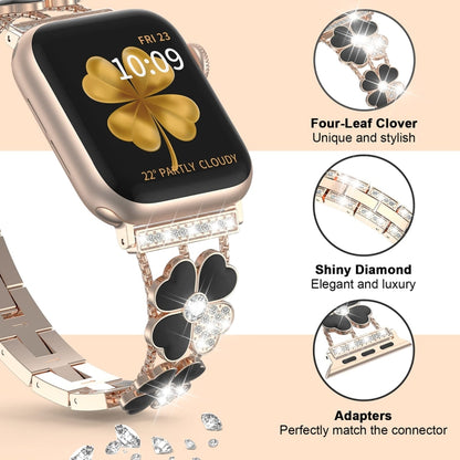 For Apple Watch 4 44mm Petal Metal Diamond Watch Band(Rose Gold+Black) - Watch Bands by PMC Jewellery | Online Shopping South Africa | PMC Jewellery