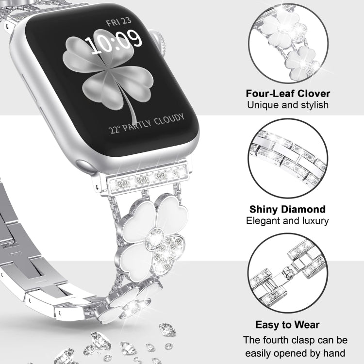 For Apple Watch 3 38mm Petal Metal Diamond Watch Band(Sliver+White) -  by PMC Jewellery | Online Shopping South Africa | PMC Jewellery