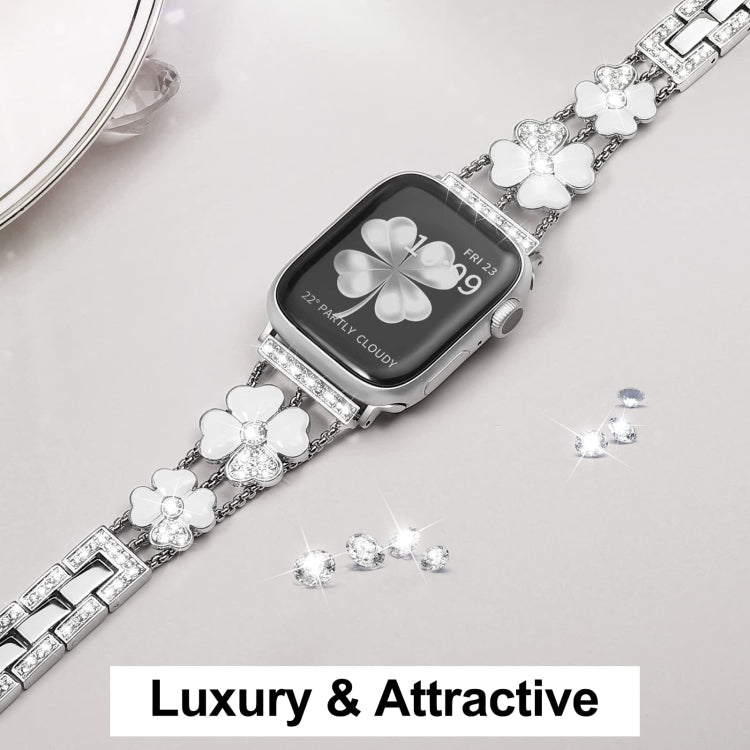 For Apple Watch 2 38mm Petal Metal Diamond Watch Band(Sliver+White) -  by PMC TechLife | Online Shopping South Africa | PMC TechLife