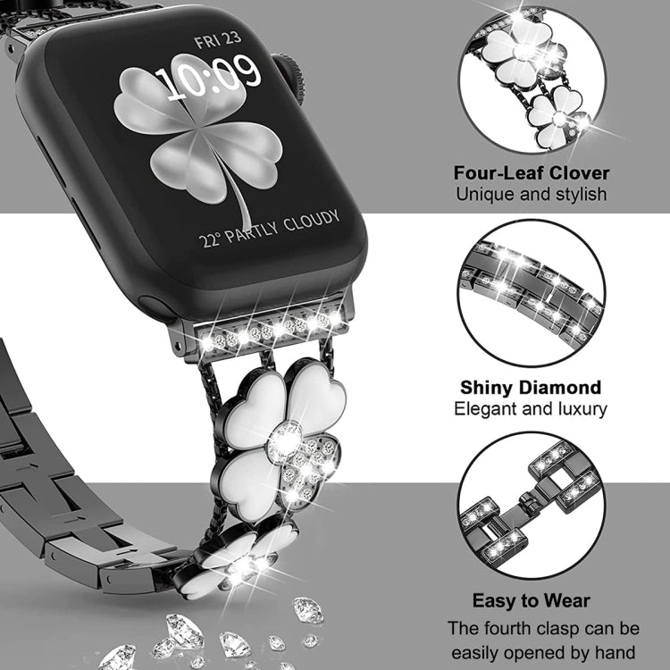 For Apple Watch 38mm Petal Metal Diamond Watch Band(Black+White) -  by PMC Jewellery | Online Shopping South Africa | PMC Jewellery