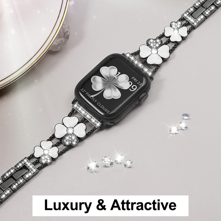 For Apple Watch 38mm Petal Metal Diamond Watch Band(Black+White) -  by PMC Jewellery | Online Shopping South Africa | PMC Jewellery