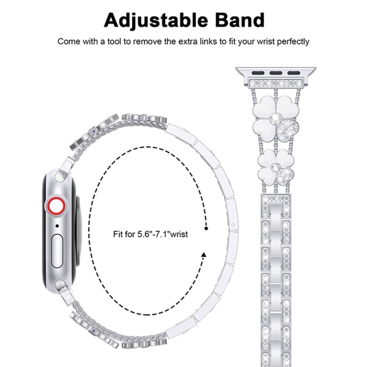 For Apple Watch 42mm Petal Metal Diamond Watch Band(Sliver+White) -  by PMC TechLife | Online Shopping South Africa | PMC TechLife