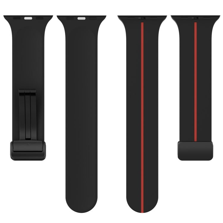 Two Color Folding Buckle Silicone Watch Band For Apple Watch 8 45mm(Black+Red) - Watch Bands by PMC TechLife | Online Shopping South Africa | PMC TechLife