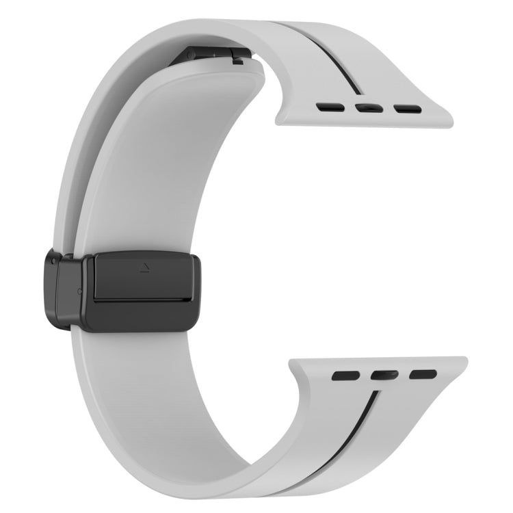 Two Color Folding Buckle Silicone Watch Band For Apple Watch 8 45mm(Light Grey+Black) -  by PMC Jewellery | Online Shopping South Africa | PMC Jewellery