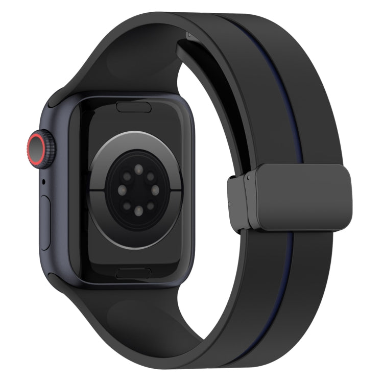 Two Color Folding Buckle Silicone Watch Band For Apple Watch 7 41mm(Black+Blue) - Watch Bands by PMC TechLife | Online Shopping South Africa | PMC TechLife