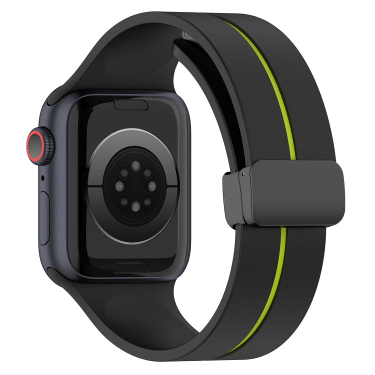 Two Color Folding Buckle Silicone Watch Band For Apple Watch 7 41mm(Black+Lime) -  by PMC TechLife | Online Shopping South Africa | PMC TechLife