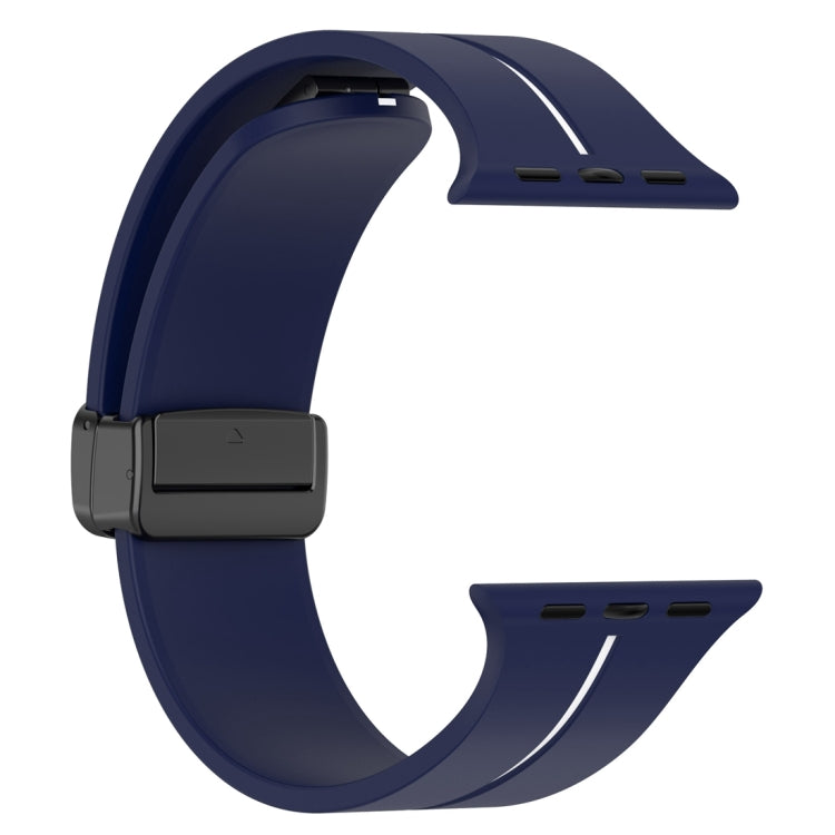 Two Color Folding Buckle Silicone Watch Band For Apple Watch 7 45mm(Midnight Blue+White) - Watch Bands by PMC TechLife | Online Shopping South Africa | PMC TechLife
