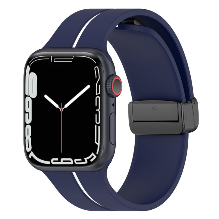 Two Color Folding Buckle Silicone Watch Band For Apple Watch SE 44mm(Midnight Blue+White) -  by PMC TechLife | Online Shopping South Africa | PMC TechLife