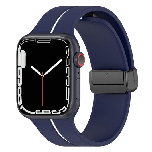 Two Color Folding Buckle Silicone Watch Band For Apple Watch SE 44mm(Midnight Blue+White) -  by PMC Jewellery | Online Shopping South Africa | PMC Jewellery