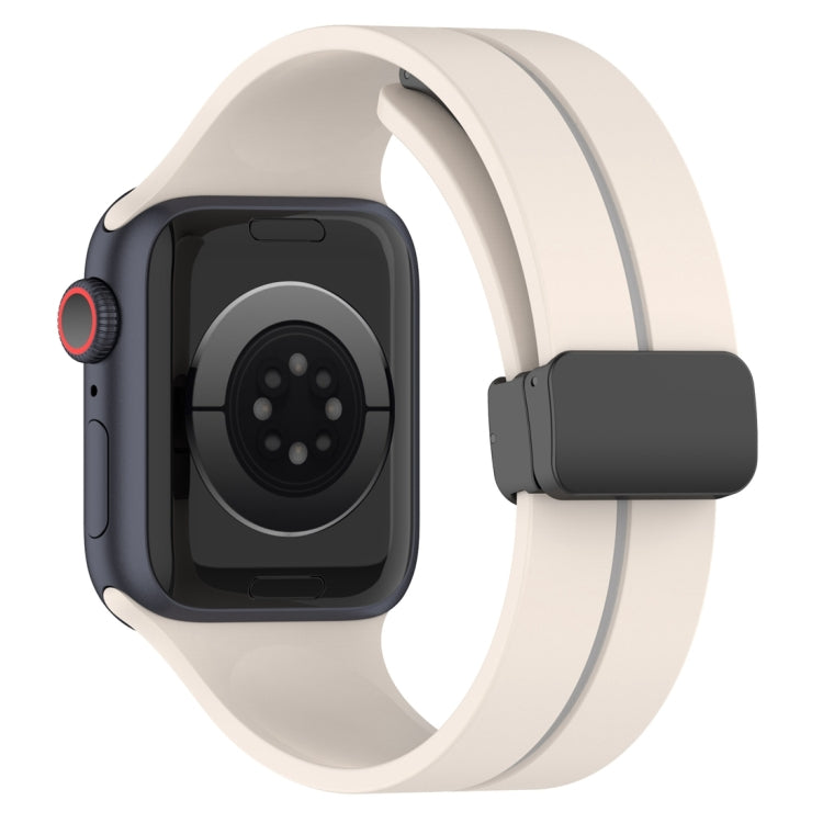 Two Color Folding Buckle Silicone Watch Band For Apple Watch 5 44mm(Starlight+Grey) -  by PMC TechLife | Online Shopping South Africa | PMC TechLife