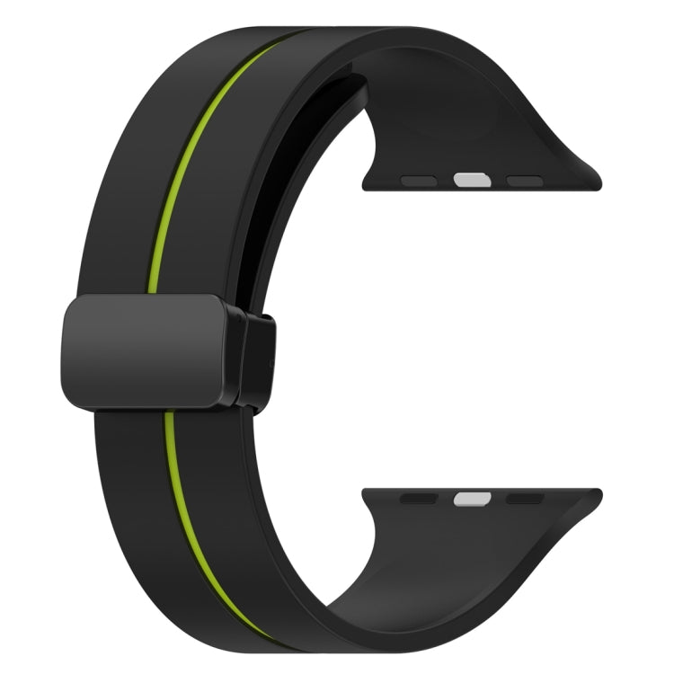 Two Color Folding Buckle Silicone Watch Band For Apple Watch 3 38mm(Black+Lime) -  by PMC TechLife | Online Shopping South Africa | PMC TechLife