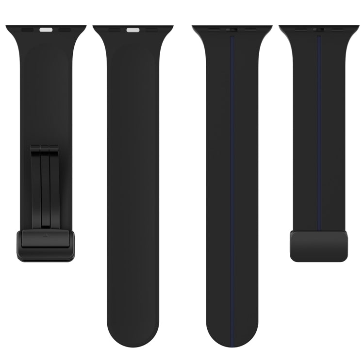 Two Color Folding Buckle Silicone Watch Band For Apple Watch 38mm(Black+Blue) -  by PMC TechLife | Online Shopping South Africa | PMC TechLife