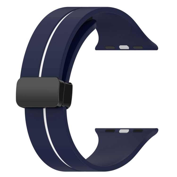 Two Color Folding Buckle Silicone Watch Band For Apple Watch 38mm(Midnight Blue+White) - Watch Bands by PMC Jewellery | Online Shopping South Africa | PMC Jewellery