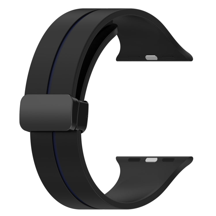 Two Color Folding Buckle Silicone Watch Band For Apple Watch 42mm(Black+Blue) -  by PMC TechLife | Online Shopping South Africa | PMC TechLife