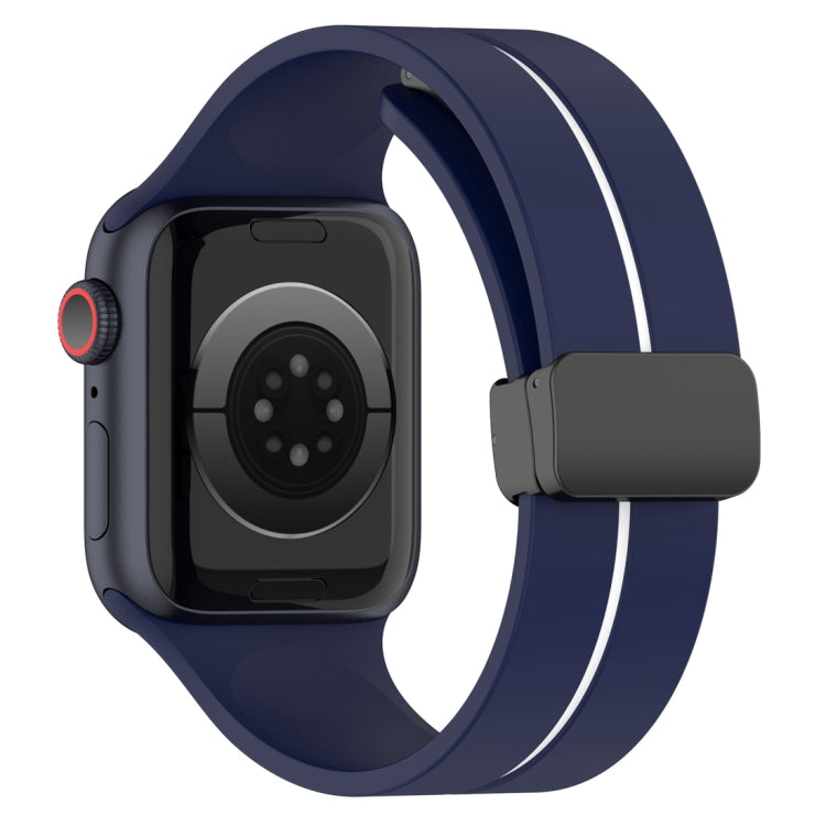 Two Color Folding Buckle Silicone Watch Band For Apple Watch 42mm(Midnight Blue+White) -  by PMC TechLife | Online Shopping South Africa | PMC TechLife