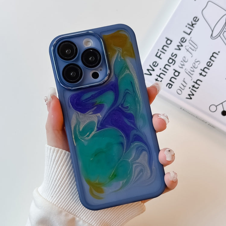 For iPhone 14 Pro Oil Painting Electroplating TPU Phone Case(Blue) - iPhone 14 Pro Cases by PMC Jewellery | Online Shopping South Africa | PMC Jewellery