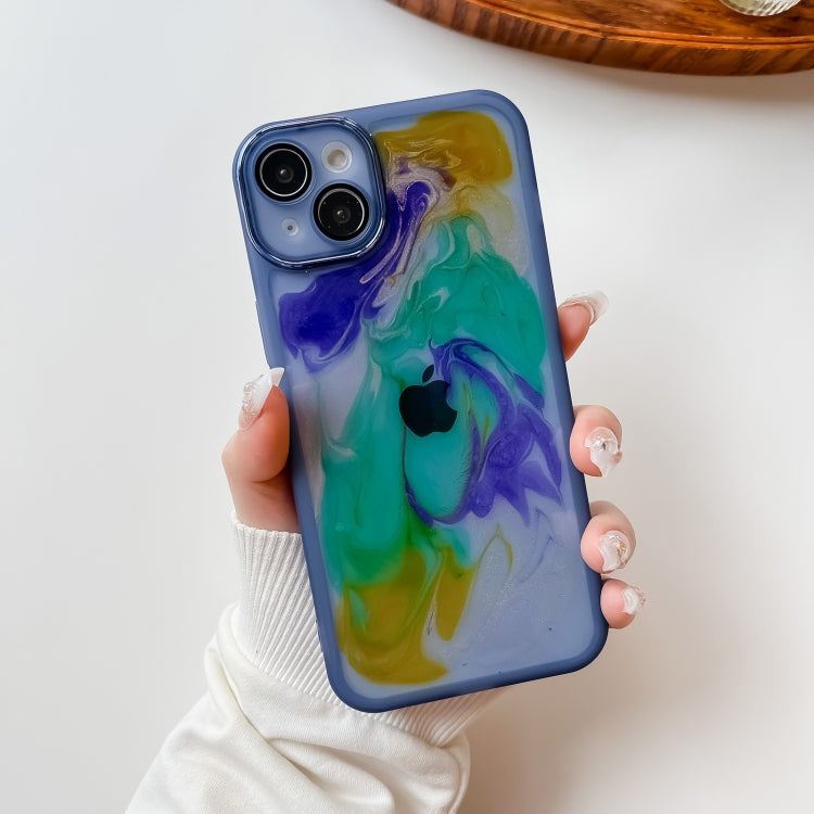 For iPhone 14 Plus Oil Painting Electroplating TPU Phone Case(Blue) - iPhone 14 Plus Cases by PMC Jewellery | Online Shopping South Africa | PMC Jewellery