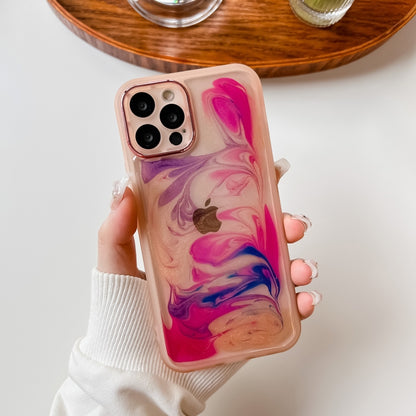 For iPhone 12 Pro Oil Painting Electroplating TPU Phone Case(Pink) - iPhone 12 / 12 Pro Cases by PMC Jewellery | Online Shopping South Africa | PMC Jewellery