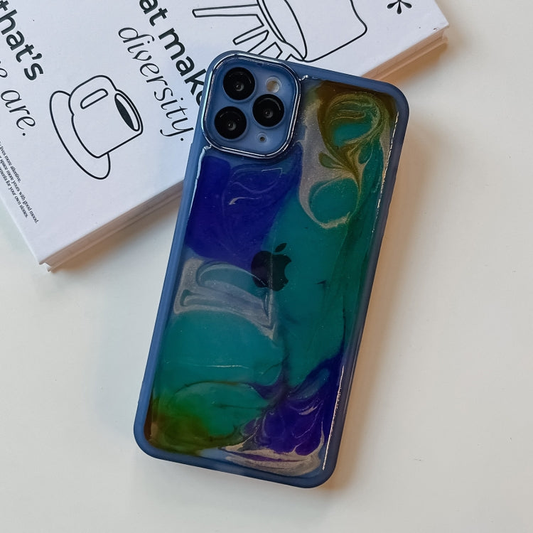 For iPhone 11 Pro Max Oil Painting Electroplating TPU Phone Case(Blue) - iPhone 11 Pro Max Cases by PMC TechLife | Online Shopping South Africa | PMC TechLife