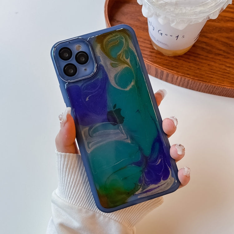 For iPhone 11 Pro Max Oil Painting Electroplating TPU Phone Case(Blue) - iPhone 11 Pro Max Cases by PMC TechLife | Online Shopping South Africa | PMC TechLife