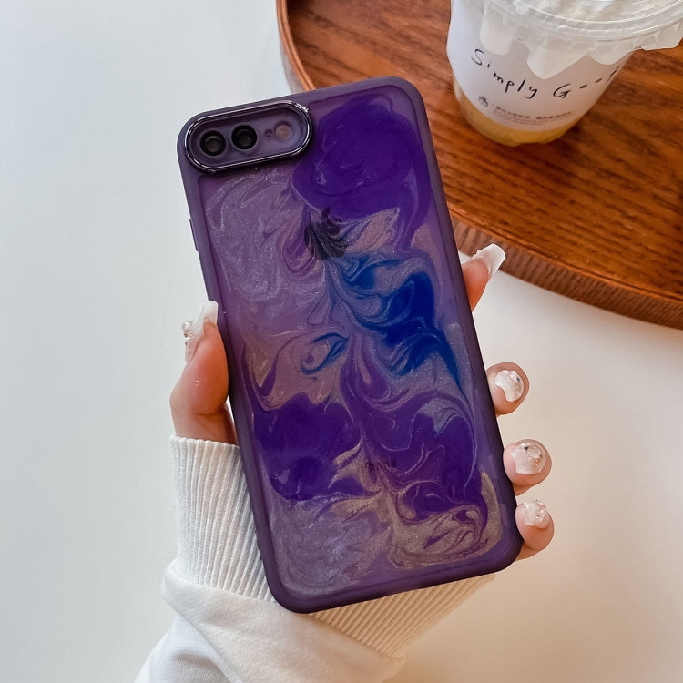 For iPhone 8 Plus / 7 Plus Oil Painting Electroplating TPU Phone Case(Purple) - More iPhone Cases by PMC TechLife | Online Shopping South Africa | PMC TechLife