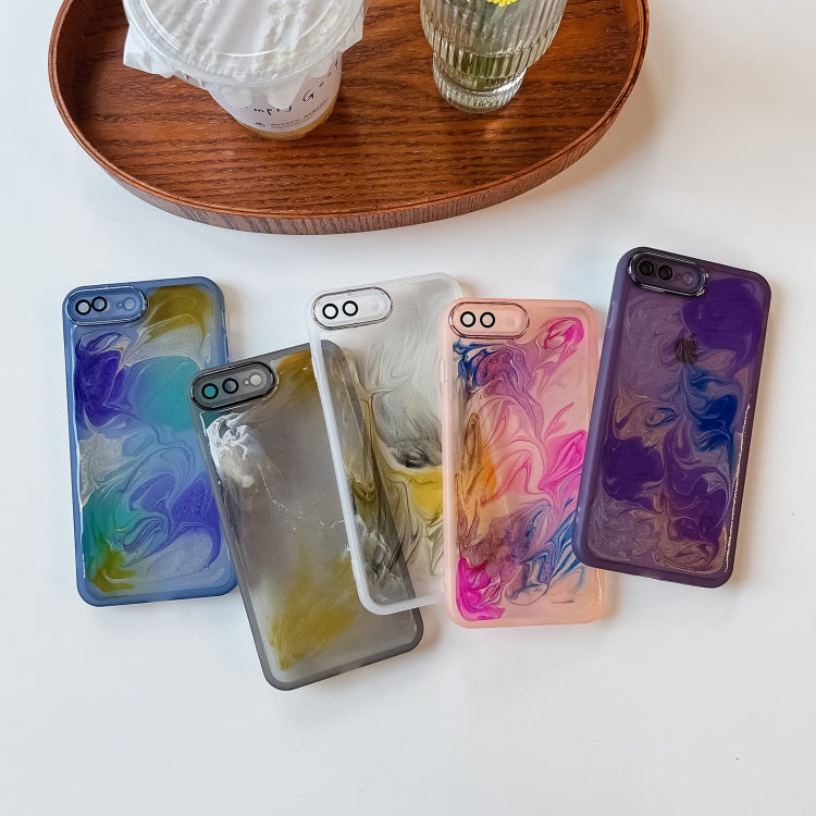 For iPhone 8 Plus / 7 Plus Oil Painting Electroplating TPU Phone Case(Purple) - More iPhone Cases by PMC TechLife | Online Shopping South Africa | PMC TechLife