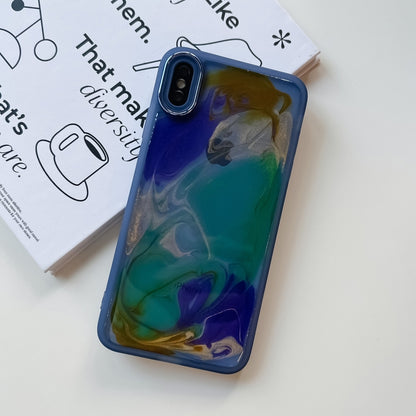 For iPhone XS Max Oil Painting Electroplating TPU Phone Case(Blue) - More iPhone Cases by PMC Jewellery | Online Shopping South Africa | PMC Jewellery