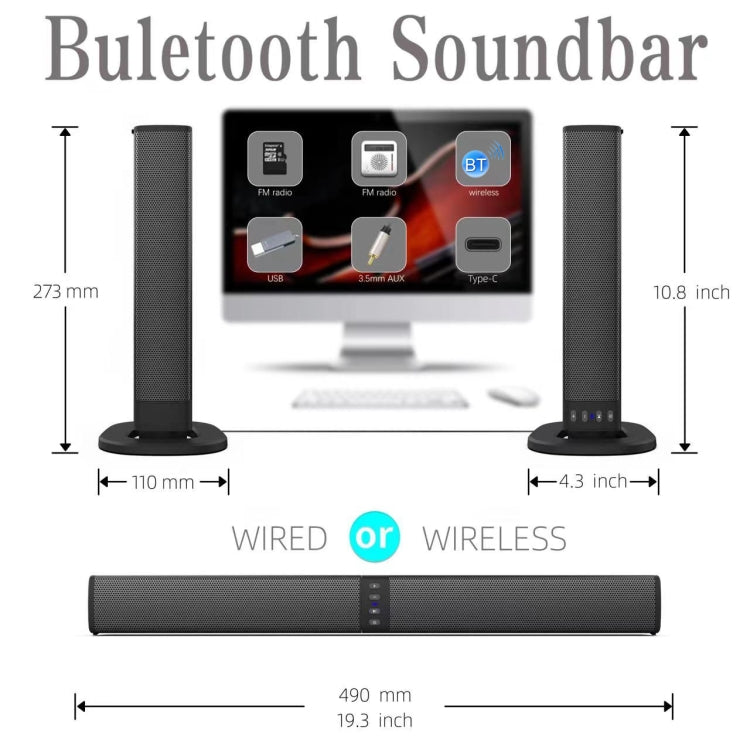 BS-36 20W Multi-Function 3D Stereo Surround Bluetooth Speaker Subwoofer Soundbar(Black) - Desktop Speaker by PMC Jewellery | Online Shopping South Africa | PMC Jewellery